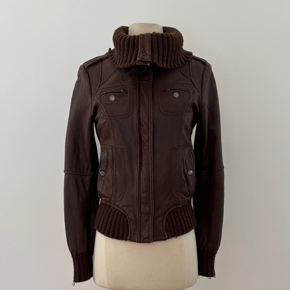 KORS Michael Kors Brown Leather Bomber Jacket - Picture 2 of 6